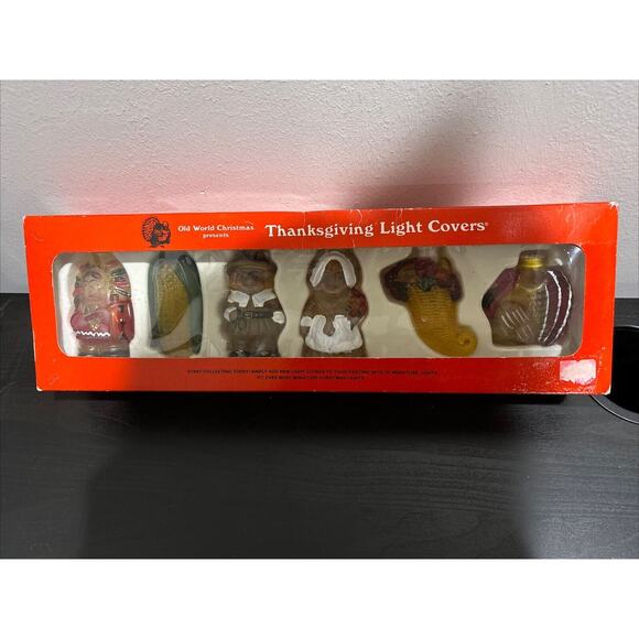 VTG Old World Christmas Thanksgiving Light Covers Set of 6 w/Box New Pilgrims - Picture 1 of 15